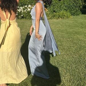 Azazie Dusty Blue Kaylani One-Shoulder Bridesmaid Dress. Size A2.
